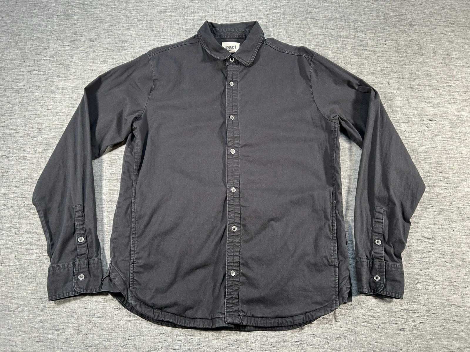Pact Boulevard Shirt Mens Medium Black Long Sleeve Button-Up Pockets Stretch