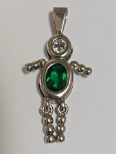 Sterling Silver  Little BOY Pendant  MAY Green Birthstone  VINTAGE