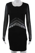 WYLDR Womens Long Sleeve Scoop Neck Short Little Black Dress Black Size M