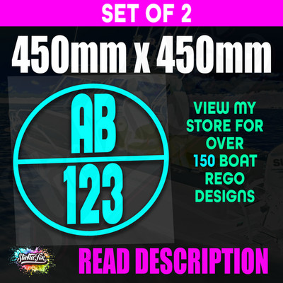 2x Round Custom Boat Rego Sticker Decals Set Vinyl Registration 450mm ...