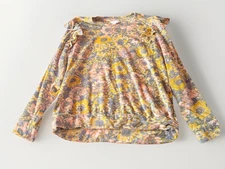 LC LAUREN CONRAD Women’s XL Sweater Shirt Floral Velour Long Sleeve Ruffles