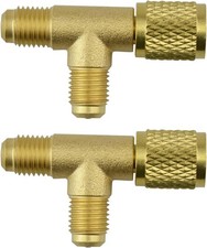 2Pcs Quick Coupler Access Tee, 1/4'' SAE Valves Core Tee Adapter Brass Refrigera