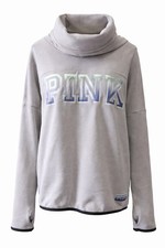 PINK Victoria  s Secret Women  s Gray Cowl Neck Sweatshirt M Thumb Holes Casual