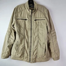 BKE Jacket Mens Medium Beige Sherpa Lined Motorcycle Full Zip Bomber *Read