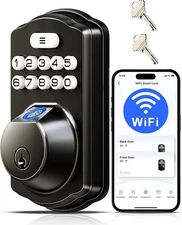 (Black) Veise VE012W Built-in WiFi Fingerprint Smart Lock Keyless Entry Deadbolt