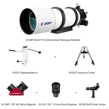 SVBONY SV48P 90mm Achromatic Refractor Telescope Visual Set for Moon Observation