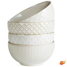 Ceramic Soup Bowls Set of 4, 6.1 Inch 30oz, Farmhouse, Microwave/Dishwasher Safe