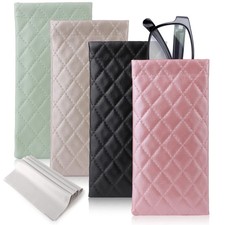 4Pcs Sunglasses Pouch Squeeze Top PU Leather Soft Slim Eyeglass Case 3.5"X7.1"