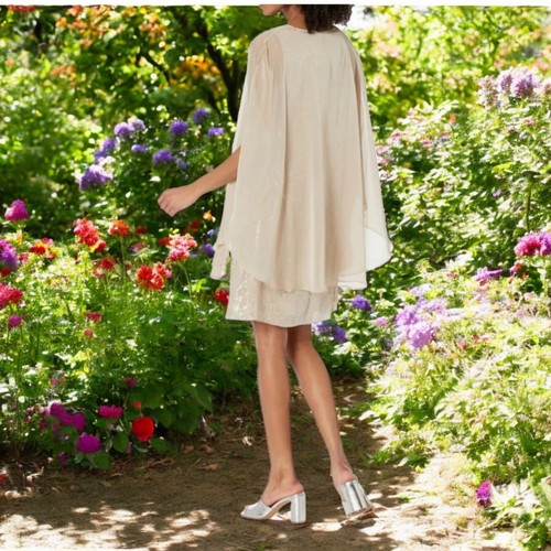 129 $ EINZELHANDEL! S.L. Fashions Damen Petite Folie Cape Chiffon Kleid Hellgold 14P - Bild 4 von 4