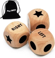 3pcs Left Right Center Game Dice 1 inch Beech Wood Dices with Drawstring Bag... 