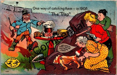 1908 Leap Year ONE WAY OF CATCHING THEM Bear Trap Beer Mug Women X495