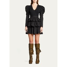 Ulla Johnson Women's Amiri Black Puff Sleeve Tiered Ruffle Mini Dress- Size S