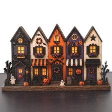 Halloween Village Wooden Block, Spooky House Shelf Sitter, Rustic Mantel Decor