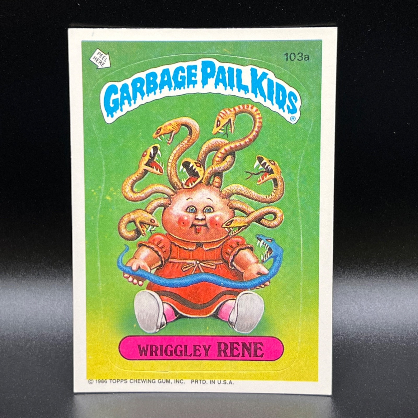 Wriggley Rene #103A Garbage Pail Kids 1986 Mini trading card — raw and PSA graded price guide