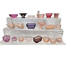 C009 Collection of 20 Pink Milk, Cut, and Pressed Glass Open Salt Cellars