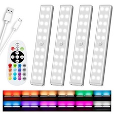 4 PCS 48 LED Wireless Under Cabinet Lighting Rechargeable RGB Light Bar Remote