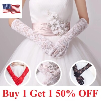 US Sexy Lace Gloves Thin Long Bride Wedding Party Arm Elbow Prom Driving 19.7''