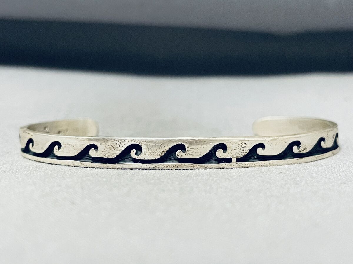 Important John Honie Vintage Native American Hopi Sterling Silver Waves Bracelet Important John Honie Vintage Native American Hopi Sterling Silver Waves Bracelet