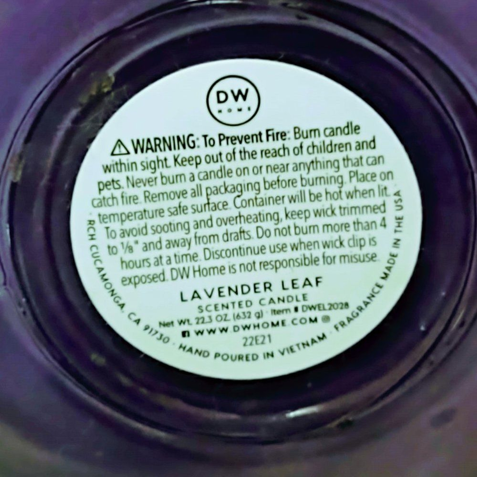 NWT DW HOME LAVENDER LEAF LARGE SPA CLEAN SCENTED CANDLE 22.3 OZ SINGLE