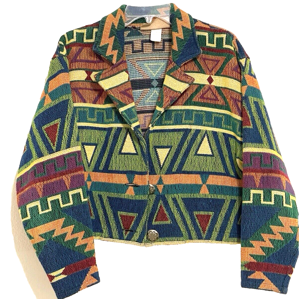 Giacca arazzo pony dipinto vintage donna media geometrica azteca sud ovest USA