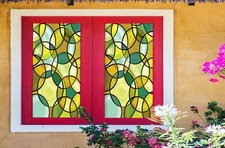 3D Yellow Round A435 Window Film Print Sticker Cling Stained Glass UV Zoe