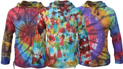 Tie Dye leichte Baumwolle Opa Tasche Hippie psychedelisch Festival Sommer Hoodie