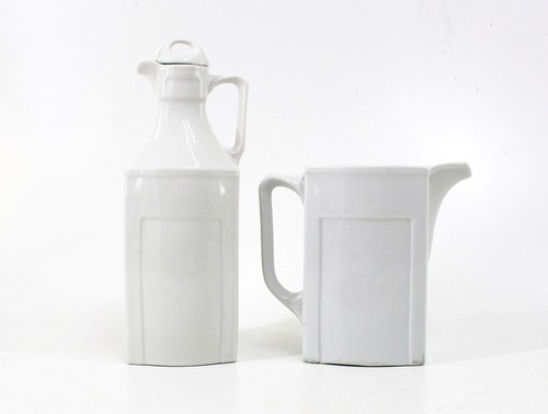 vecchio set porcellana oli H 24,5 latte H 14,5 cm brocche antiche bianche rose - Foto 2 di 7