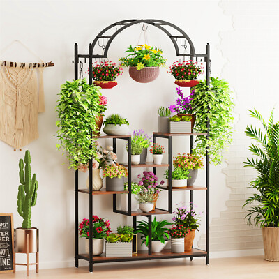 Multi-tier In/Outdoor Arch Plant Stand Metal Flower Display Holder Hanging  Hooks | eBay