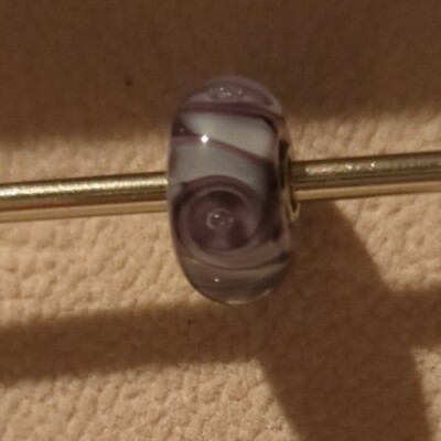 Trollbeads Glass Troll Bead ~ OOAK SWIRL WITH BUDS ~ Purple