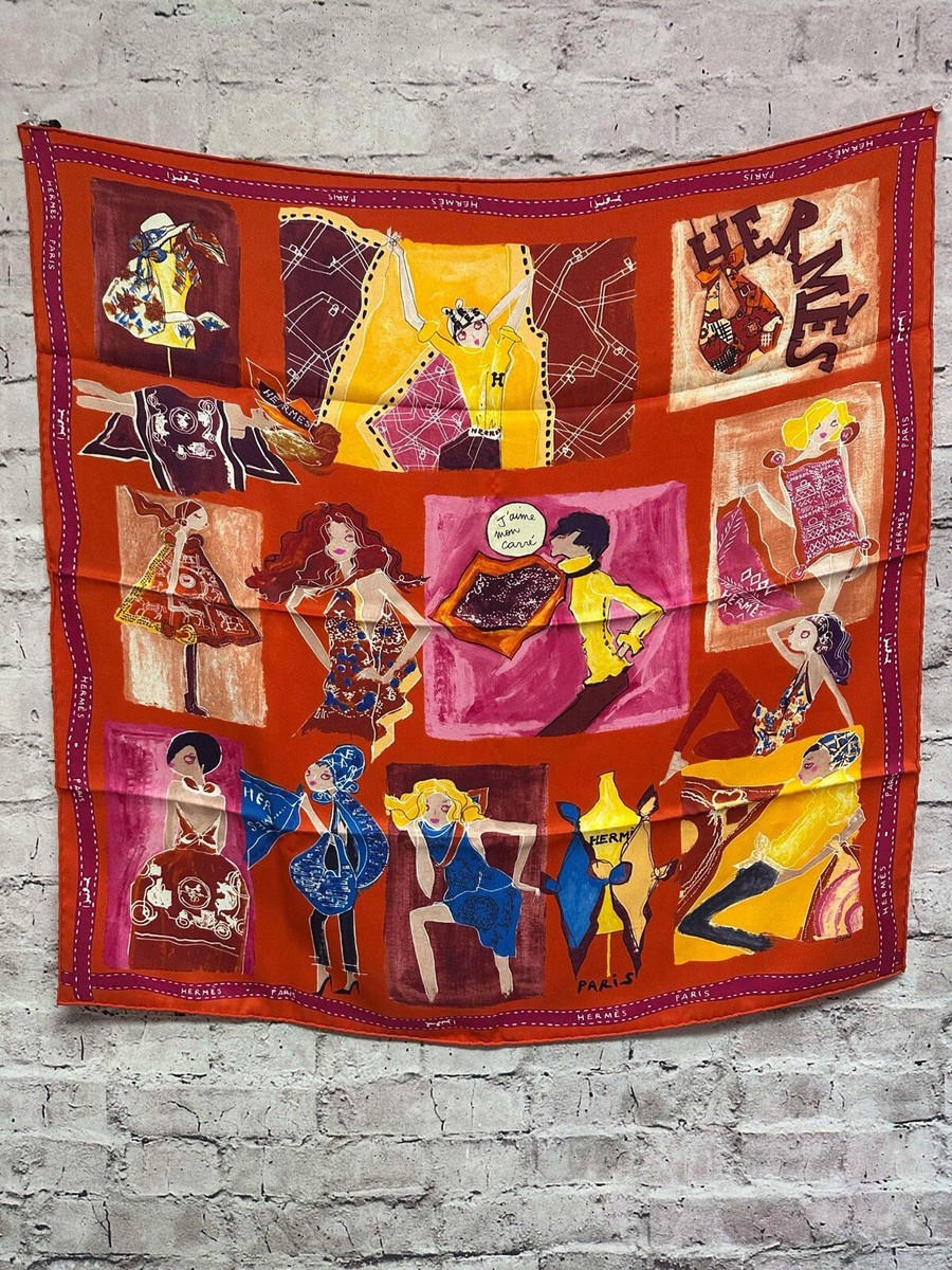 Hermes Women's Silk Scarf J'aime Mon Carre Red/Pink 25”x25