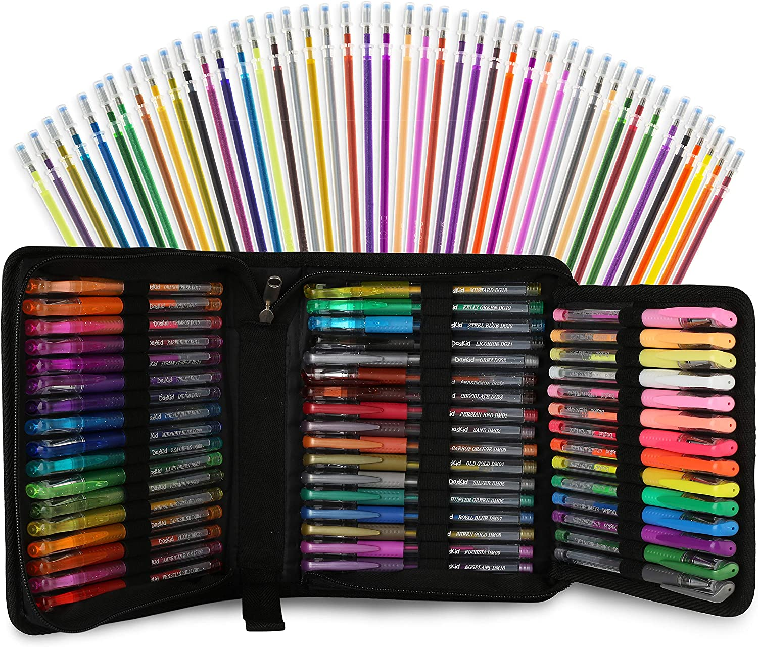 96 Color Artist Gel Pen Set, Includes 24 Glitter Gel Pens 12 Metallic, 6 Pastel,