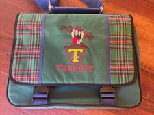 RARE Vintage 1998 Looney Tunes Taz T Varsity Large Crossbody Book Bag Plaid 90s