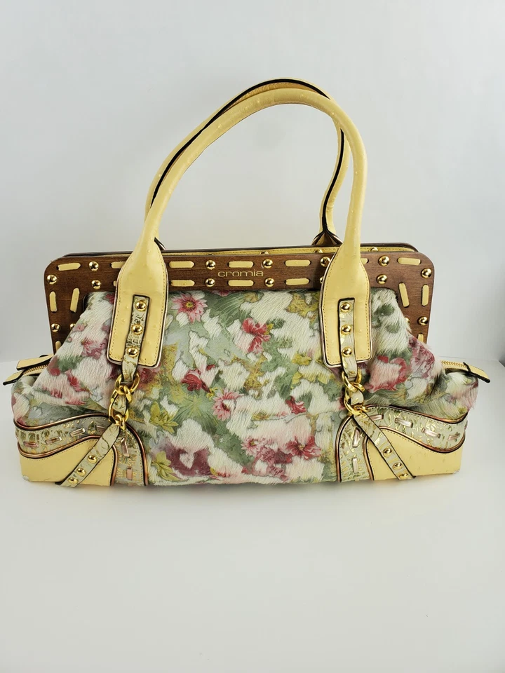 Bolso de Mano Grande de Cuero Amarillo Floral y Mantequilla CROMIA Bolso de Mano ITALIA Foto 2 de 4