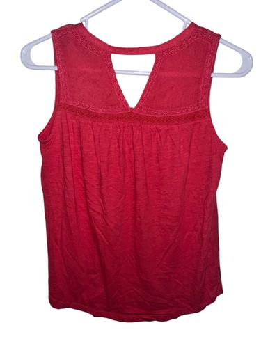 Lucky Brand Womens Sleeveless Top Sz XS Pink Lace Inset V Neck Cut Out Back Boho - Picture 2 of 6