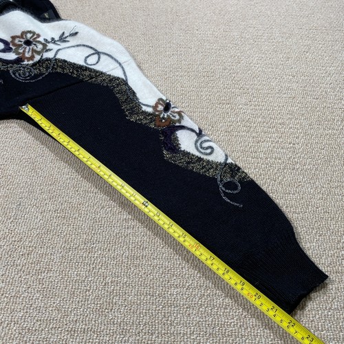Cárdigan VINTAGE Angora Mujer XL 16 Negro Blanco Mezcla Lana Lentejuelas Floral Tejido - Imagen 8 de 14