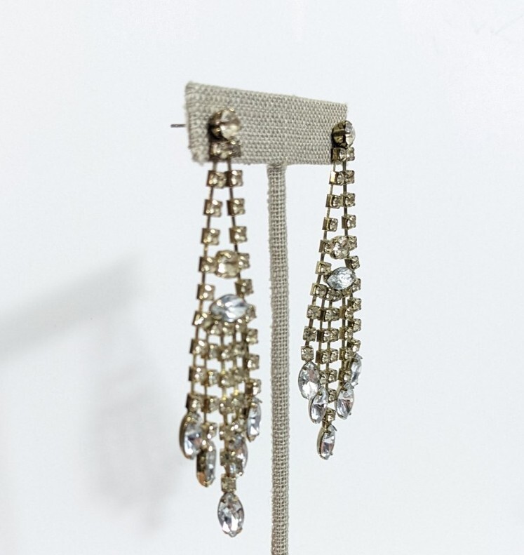 Rhinestone Drop Dangle Chandelier Stud Earrings -… - image 3