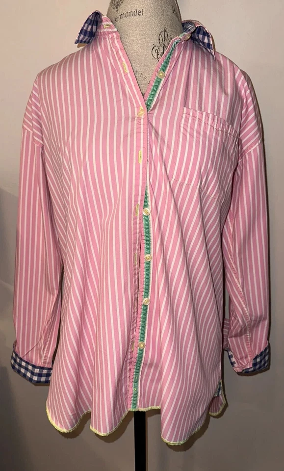 Camisa Arnold Zimberg Para Hombre Rosa Blanco Rayas Algodón Abotonada M Como Nueva Foto 3 de 4