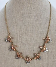 Charming Charlie Gold-Tone Pink And Clear Crystal Flower Link Necklace 18 in