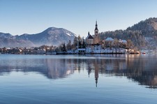 Landscape architecture house church building lake bled Custom Gaming Mat Desk