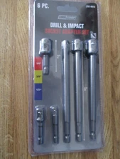 Tool Shop Drill & Impact Socket Adapter Set - 6 Pieces - 1/4" 3/8" 1/2" x L 2-6"