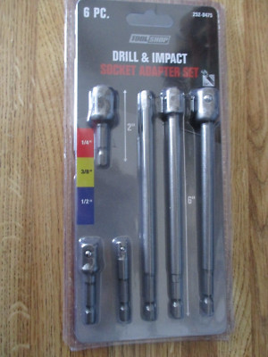 Tool Shop Drill & Impact Socket Adapter Set - 6 Pieces - 1/4'' 3/8'' 1/2'' x L 2-6''