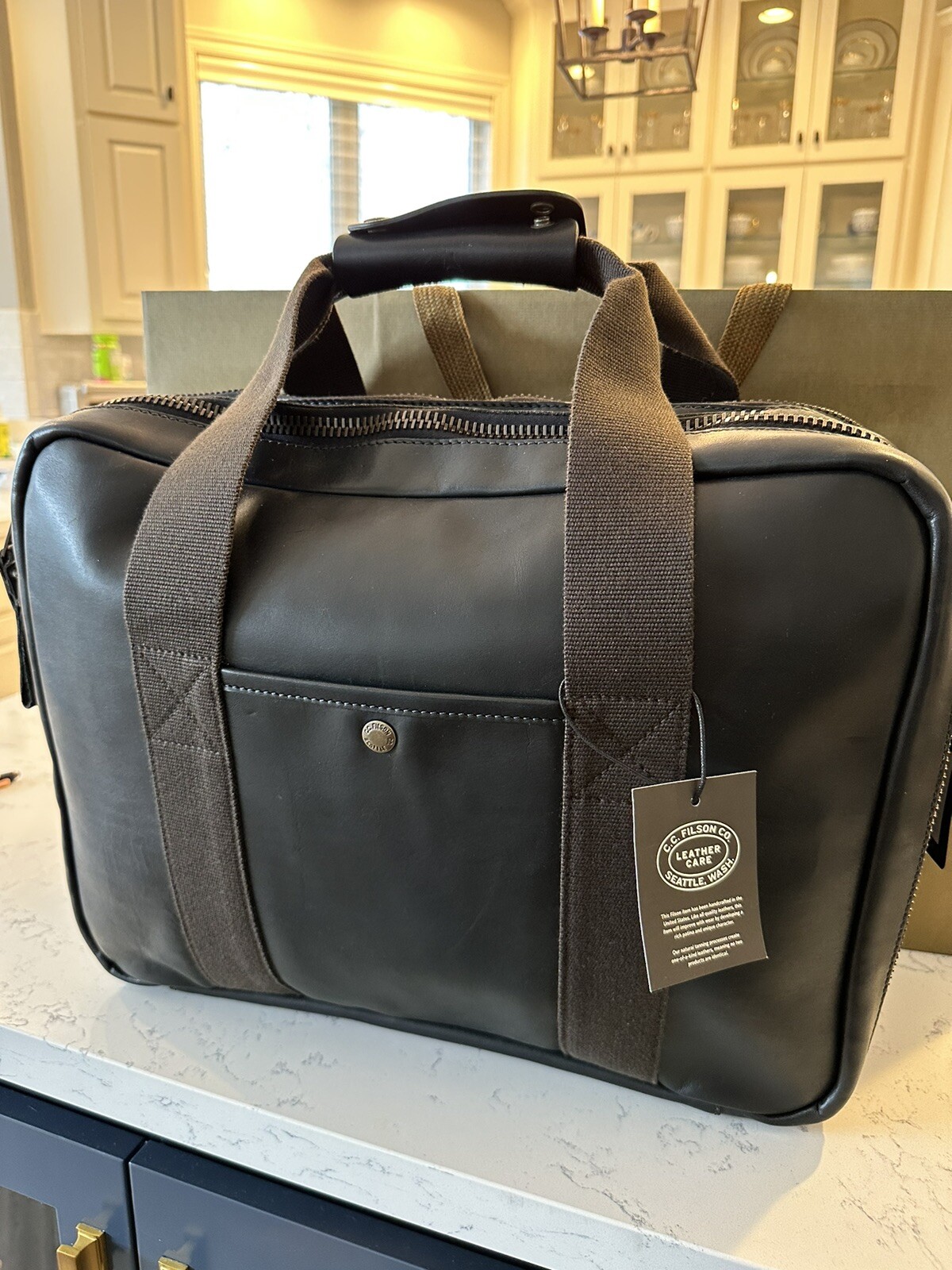 Filson+Dawson+Leather+Travel+Briefcase+Black+USA+made+Wickett+26+Craig