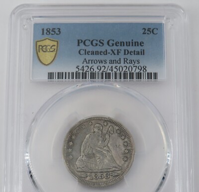 1853 25C Seated Liberty Quarter Arrows XF Details PCGS Genuine | eBay