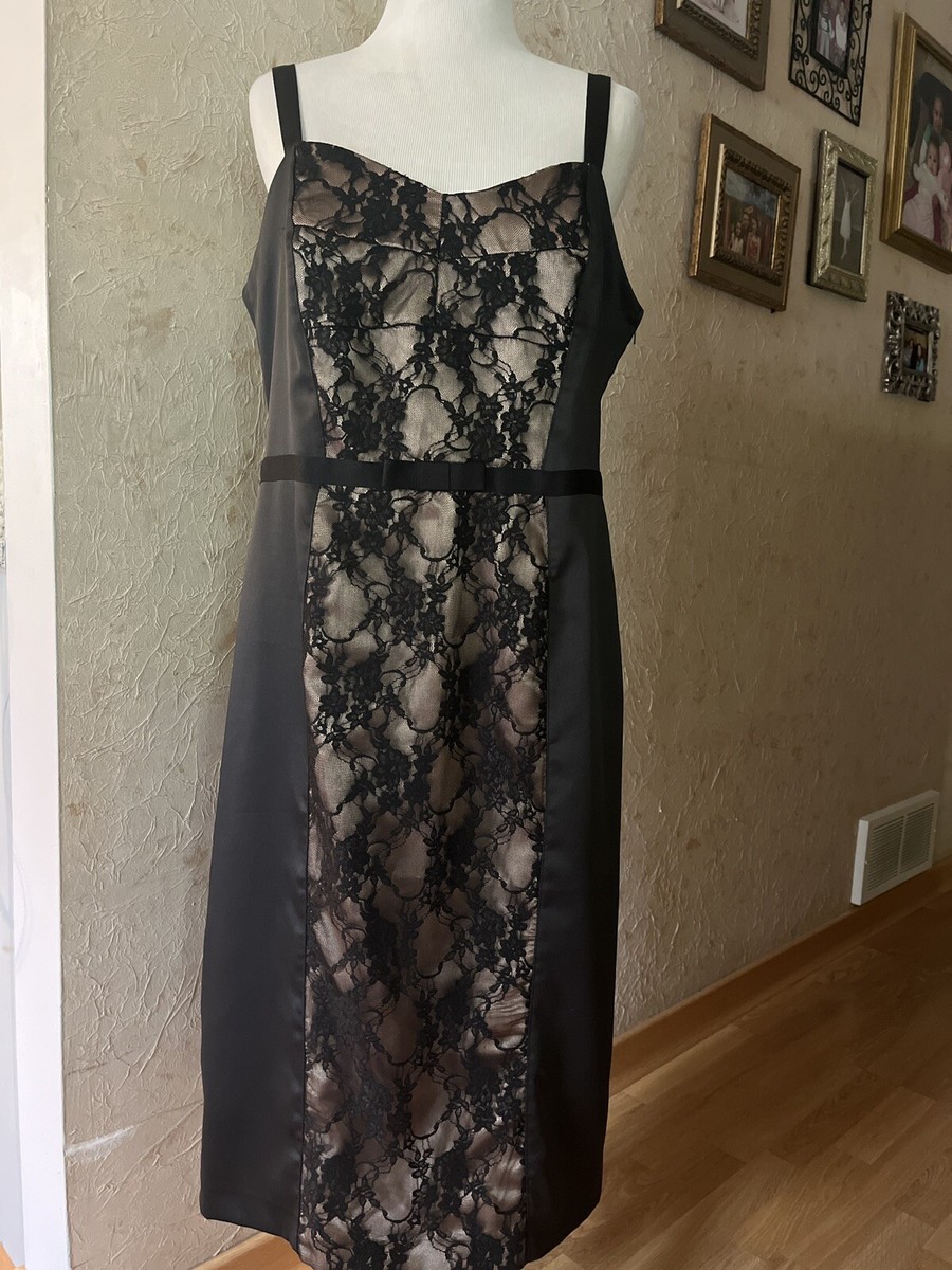 GEORGE Black Satin Lace Party Cocktail Dress Size 12 (UK 16) GEORGE Black Satin Lace Party Cocktail Dress Size 12 (UK 16)