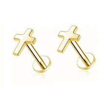 Top Cross Faith Labret Cartilage Helix Stud Earrings Stainless Steel Tragus N...