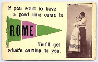 Lovers Couple Have A Good Time Come To Rome New York NY  Postcard