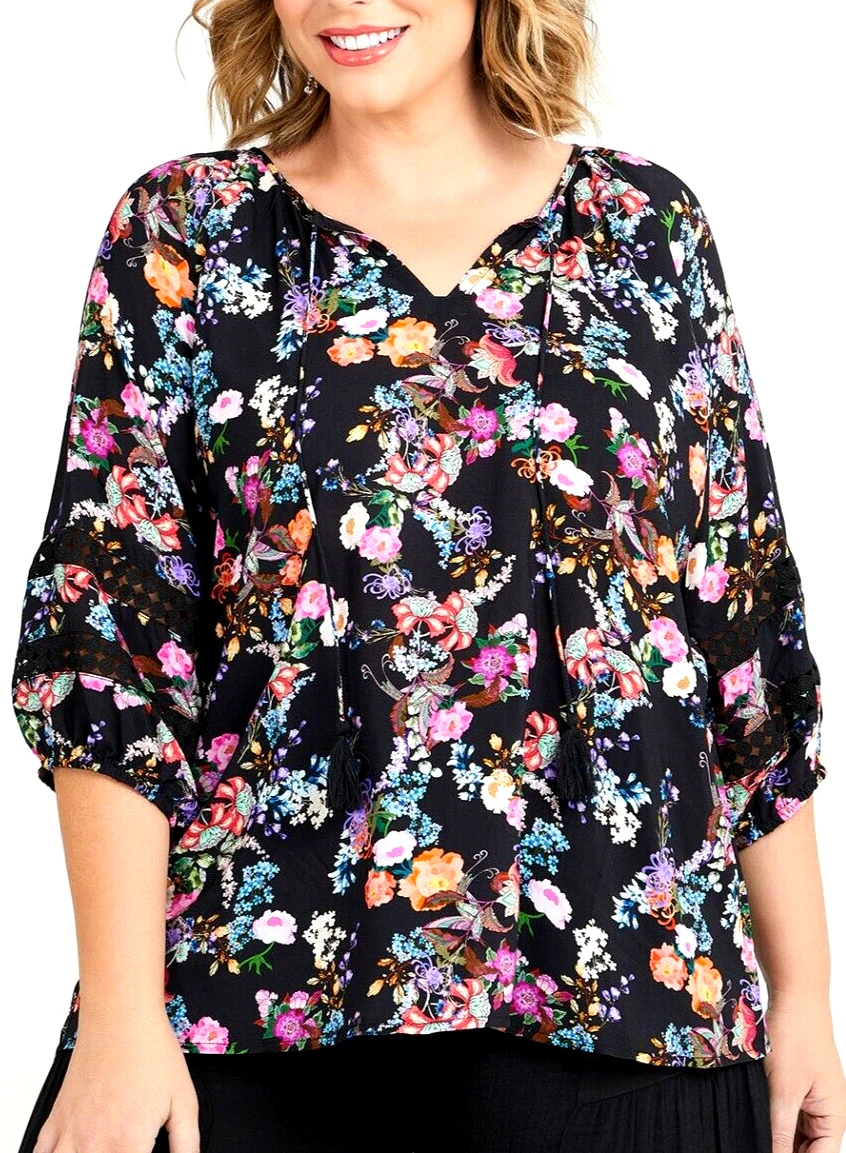 TS TAKING SHAPE VIRTU plus size XS / 14 Natural Oriental Print Top NWT rrp$130!