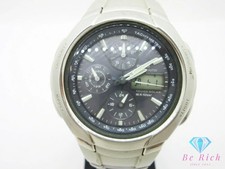 CASIO WVA-500J Wave Ceptor Solar Chronograph Men's Watch SS Purple Silver Used