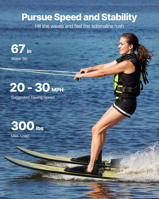 67'' Water Skis, High-gloss UV Coating Waterskis Combo for Adults Up to 300 lbs