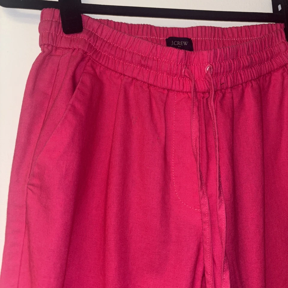 Pantalones de fábrica J Crew para mujer 2 de lino rosa algodón playero elástico Vacay Foto 4 de 4